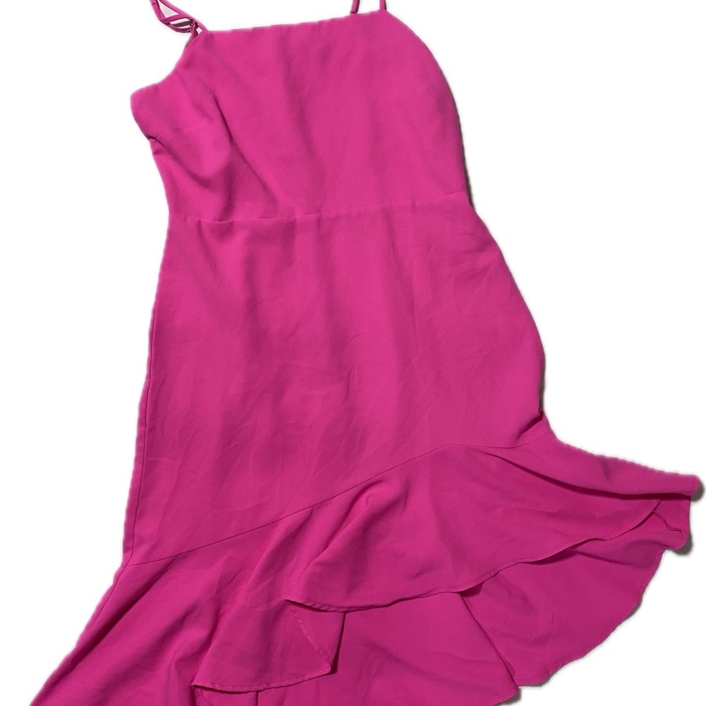Sugar Lips Fuchsia Slip Dress with Ruffle Hem. Size L